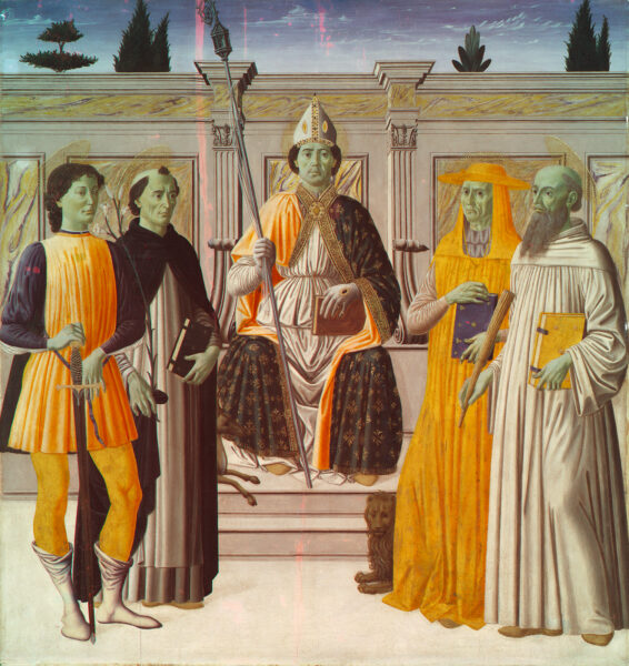 Saint Nicolas trônant avec les saints Hubert, Dominique, Jérôme et Antoine de Padoue, Francesco Botticini / ©RES